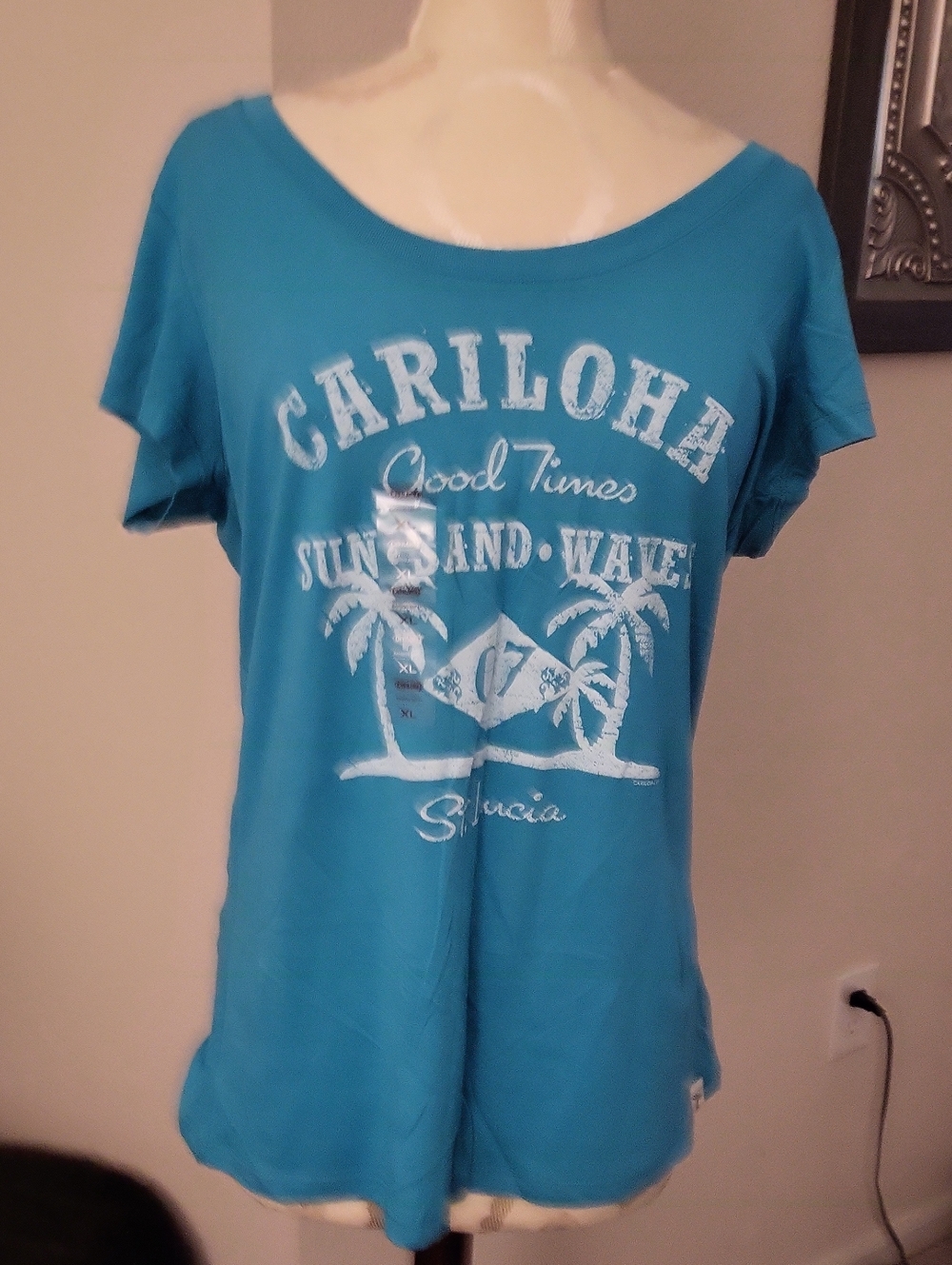 Cariloha Teal Short-Sleeve Graphic Scoop Neck Tee